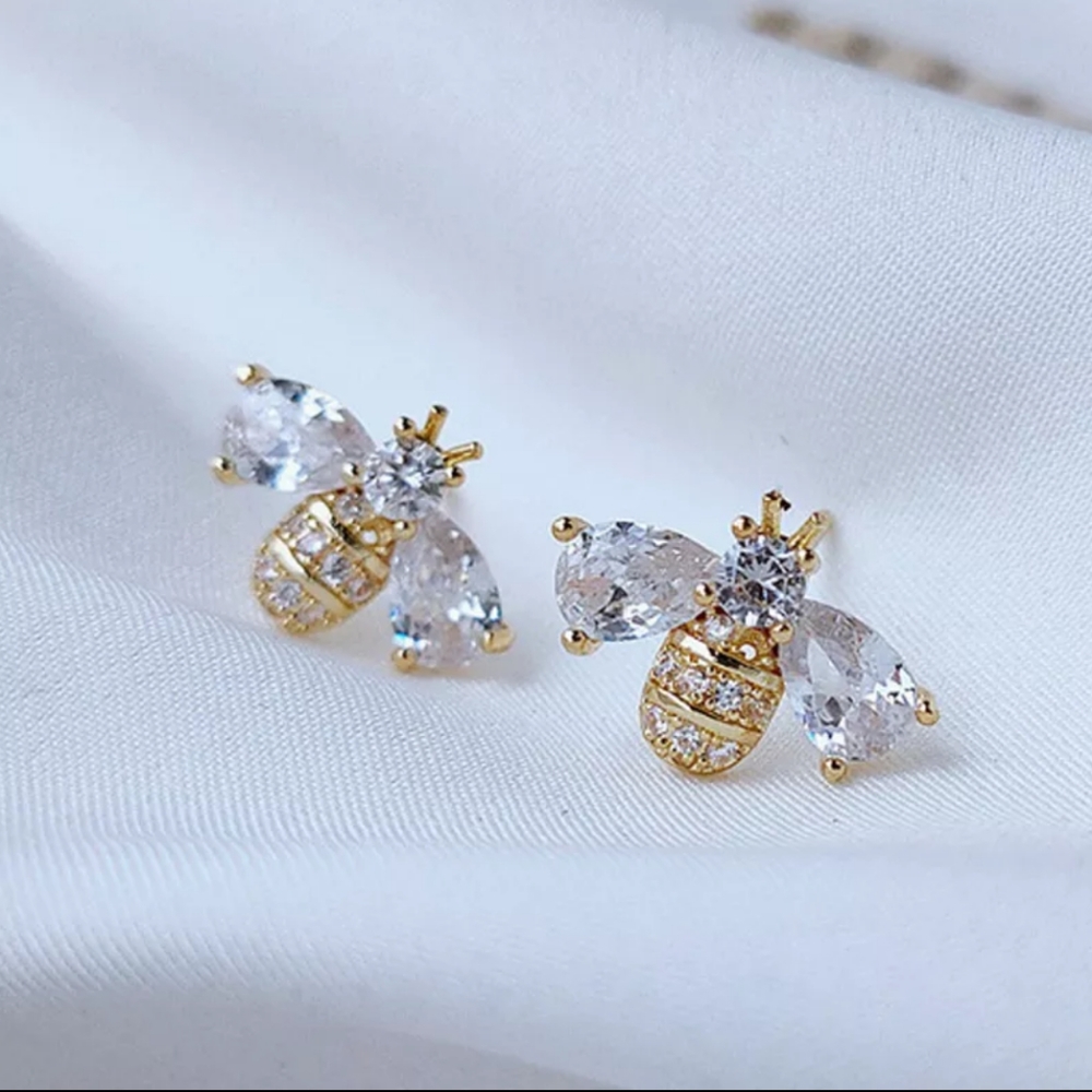 18K Plated Gold Cubic Zircon Bee Earrings 🐝